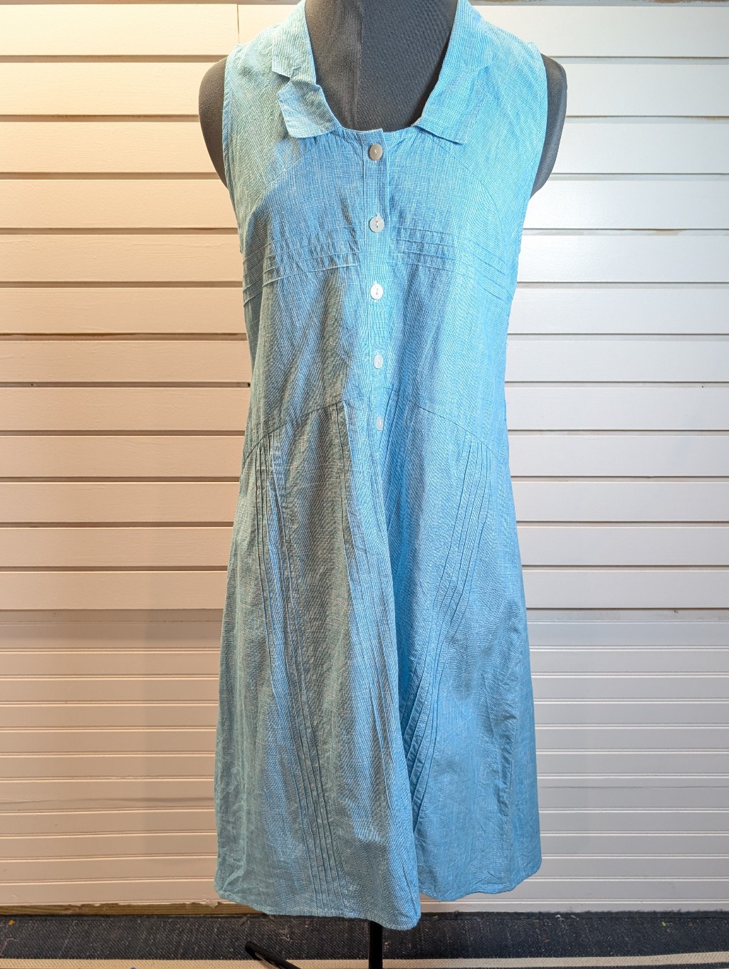 Tulip Sleeveless Button Front Dress W/Decorative Stitching High Low Xs Euc